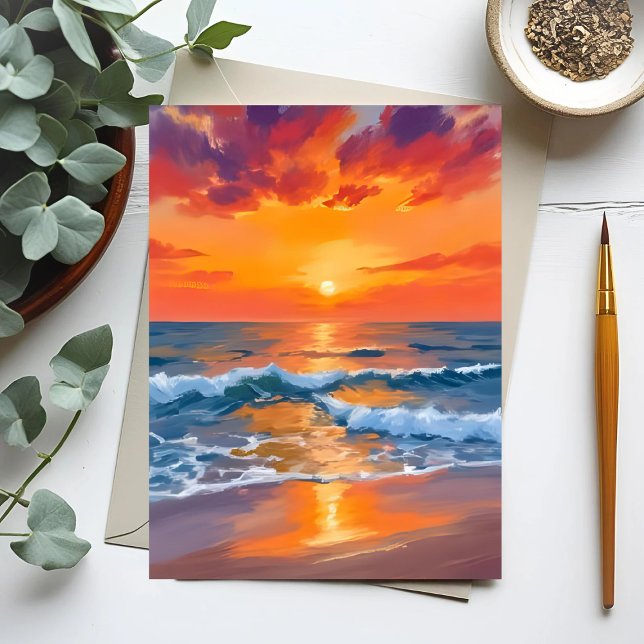 Carte Postale Heure d'or coucher de soleil Ocean Beach peinture (Créateur téléchargé)