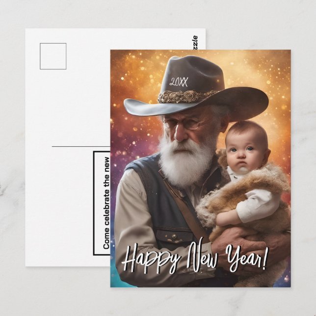 Carte Postale Heure du père occidental et Nouvel An du bébé (Devant / Derrière)