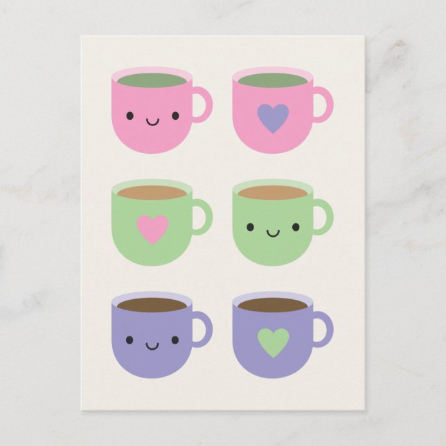 Carte Postale Heure du thé - Kawaii Cup de thé (Devant)
