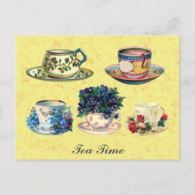 Carte Postale Heure vintage du thé à la Teacup (Devant)