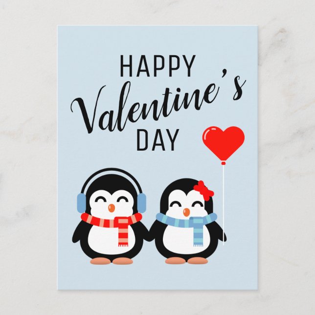 Carte Postale Heureuse Sainte-Valentin | Cutie Pie Penguins (Devant)
