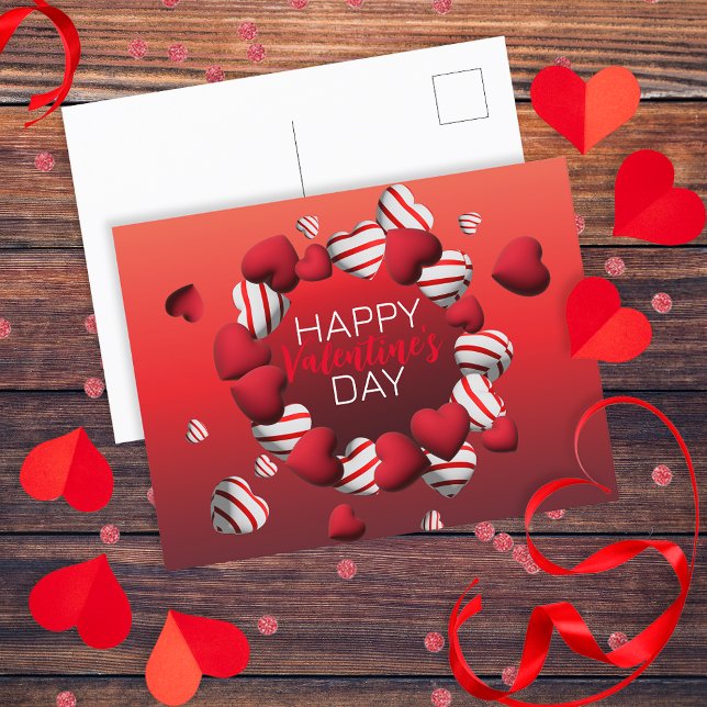 Carte Postale Heureuse Sainte-Valentin de coeur 3D rayé blanc ro (Créateur téléchargé)
