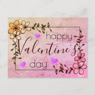 carte postale heureuse Sainte-Valentin rose floral