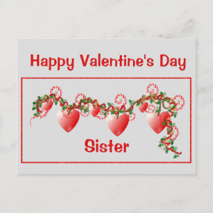 Carte Postale Heureuse Sainte-Valentin, Soeur, Coeurs rouges