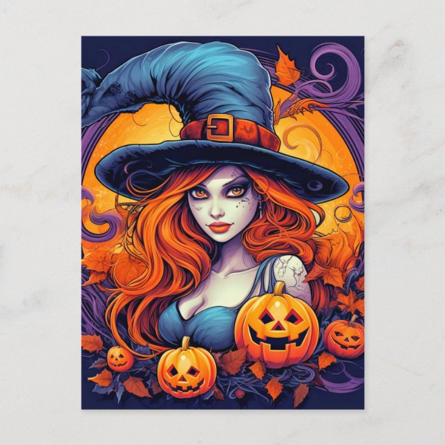 Carte Postale Heureuse sorcière d'Halloween (Devant)