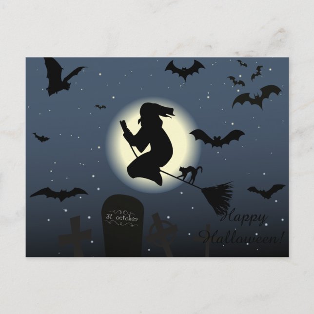 Carte Postale Heureuse sorcière d'Halloween (Devant)