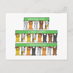 Carte Postale Heureux chats Chrismukkah portant des chapeaux de 