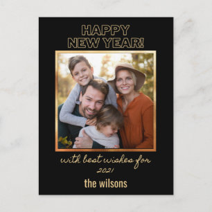 Carte Postale heureux nouvelle année noir et or classe photo