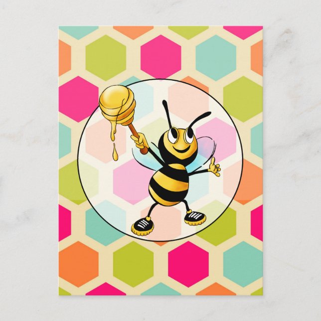 Carte Postale Hexagon Arrière - plan avec Miel Bee (Devant)
