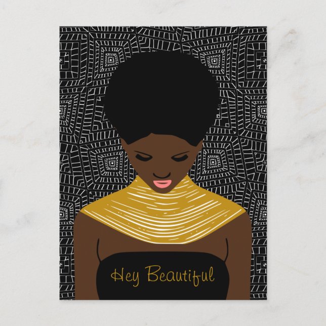 Carte Postale Hey belle femme noire avec un collier tribal (Devant)