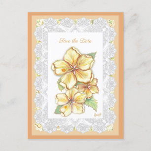 Carte Postale Hibiscus & dentelle JAUNE