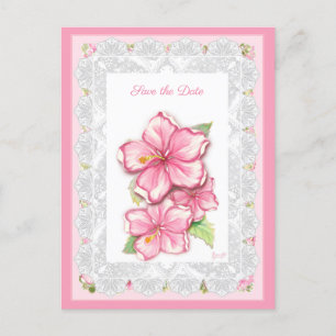 Carte Postale Hibiscus & dentelle PINK