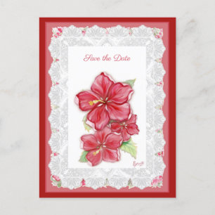 Carte Postale Hibiscus & dentelle RED