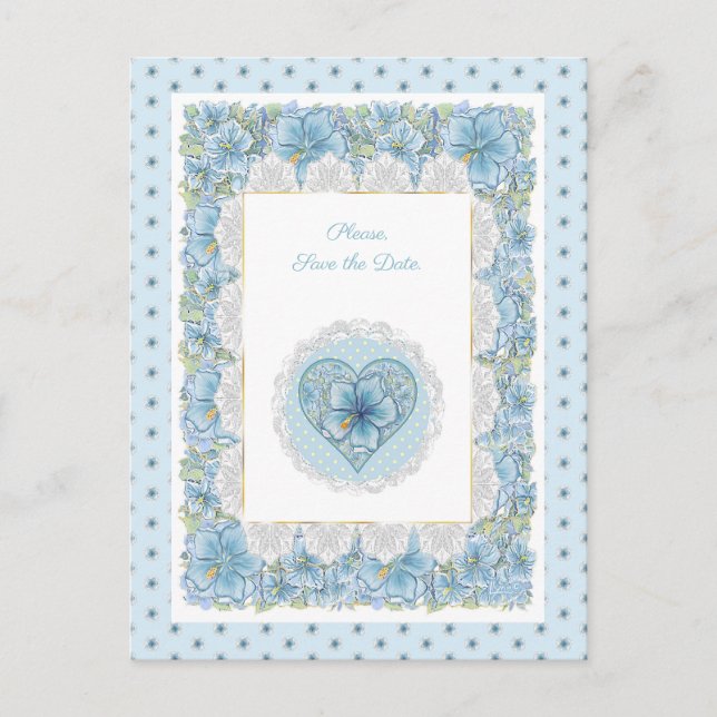 Carte Postale Hibiscus & dentelle TURQUOISE (Devant)