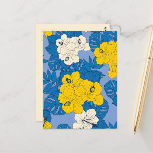 Carte Postale Hibiscus fleurs et feuilles