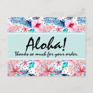 Carte Postale Hibiscus hawaïens tropicaux et Merci en feuille de
