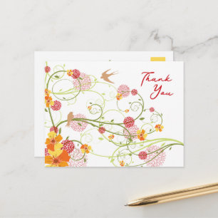 Carte Postale Hibiscus Jaune Frottes et hirondelles Merci Floral