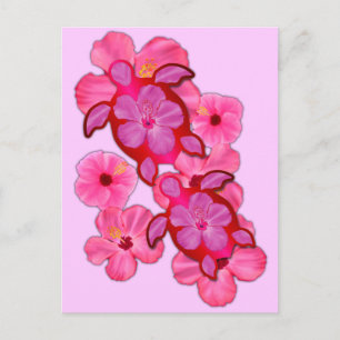 Carte Postale Hibiscus Rose Et Tortues Honu