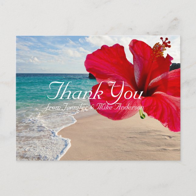 Carte Postale Hibiscus Rouge Tropical Merci Plage Jolie (Devant)