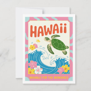 Carte Postale Hibiscus Tortue de Mer Vintage Hawaii USA Mahalo