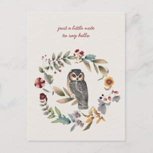 Carte Postale Hibou à l'intérieur d'une couronne florale Je pens
