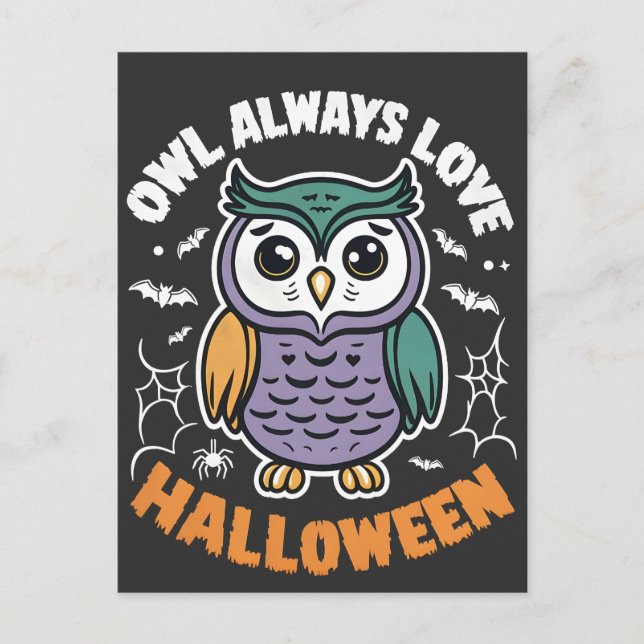 Carte Postale Hibou aime toujours Halloween Drôle Éffrayant Bird (Devant)