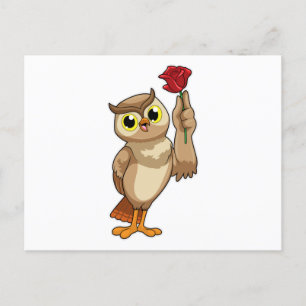 Carte Postale Hibou avec rose