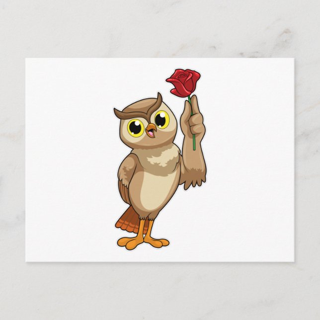Carte Postale Hibou avec rose (Devant)