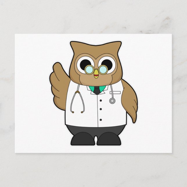 Carte Postale Hibou comme docteur avec Stétoscope (Devant)