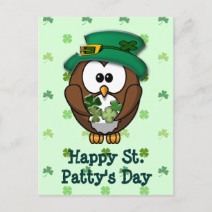 Carte Postale hibou de la Saint Patrick