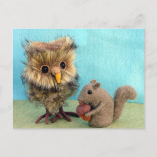 Carte Postale Hibou et écureuil