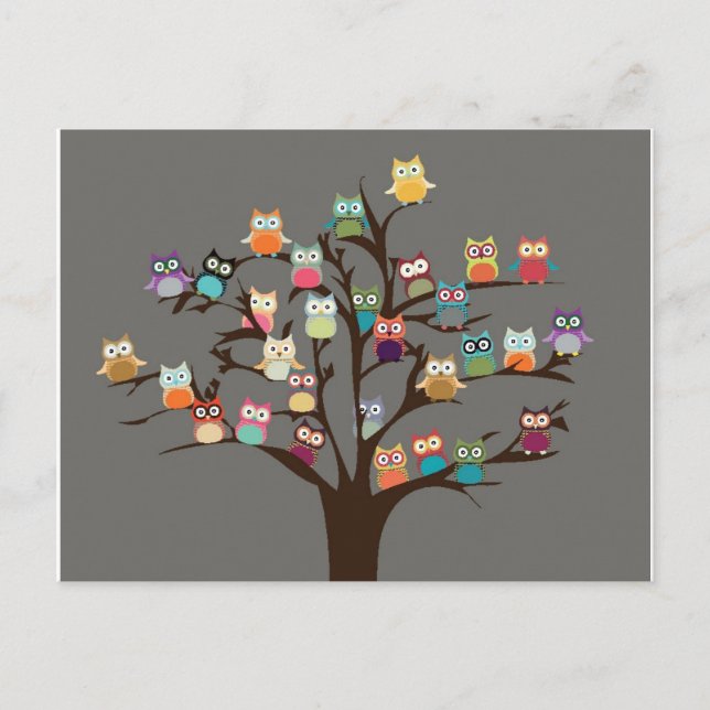 Carte Postale Hibou mignon sur l'arrière - plan de l'arbre | (Devant)