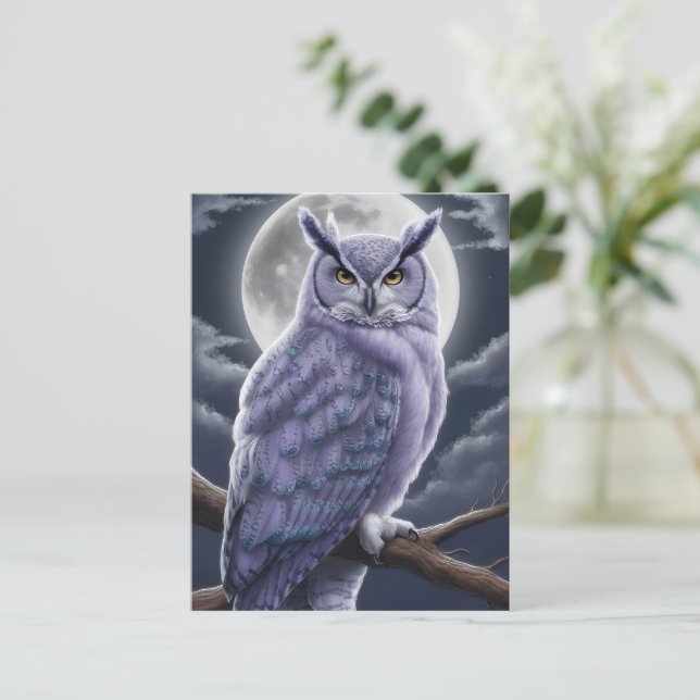 Carte Postale Hibou sous la lumière de la lune (Debout devant)