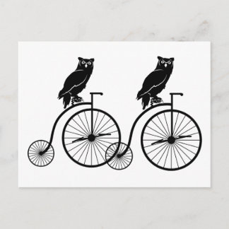 Carte Postale Hibou Vélo Vintage