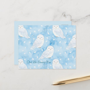 Carte Postale Hiboux Blancs Bleus