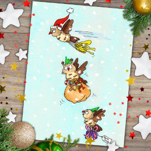 Carte Postale Hiboux de Noël