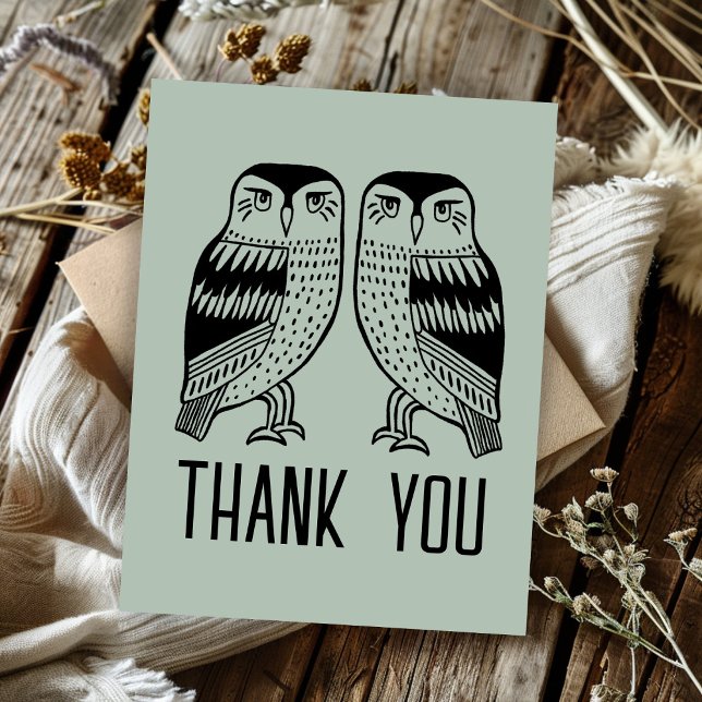 Carte Postale Hiboux Jumeaux Mignon Simple Chic REMERCIEMENTS PE (Twin Owls Cute Simple Chic CUSTOM Thank You Postcard
)