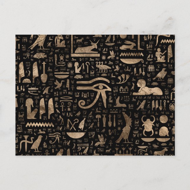 Carte Postale Hiéroglyphes égyptiens anciens - Noir et or (Devant)