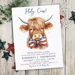 Carte Postale Highland Cow Farm Animal Baby shower patriotique