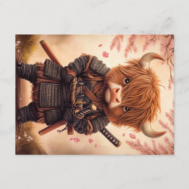 Carte Postale Highland Cow Samurai (Devant)