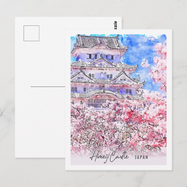 Carte Postale Himeiji Castle Japon Travel Place Aquarelle (Devant / Derrière)
