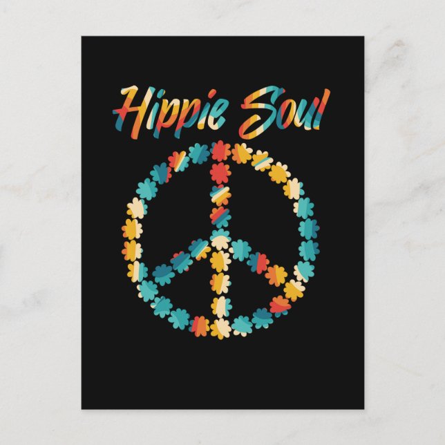 Carte Postale Hippie 60s les années 70 Fleurs des signes de paix (Devant)