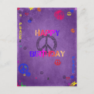 Carte postale hippie d'anniversaire heureux en vio