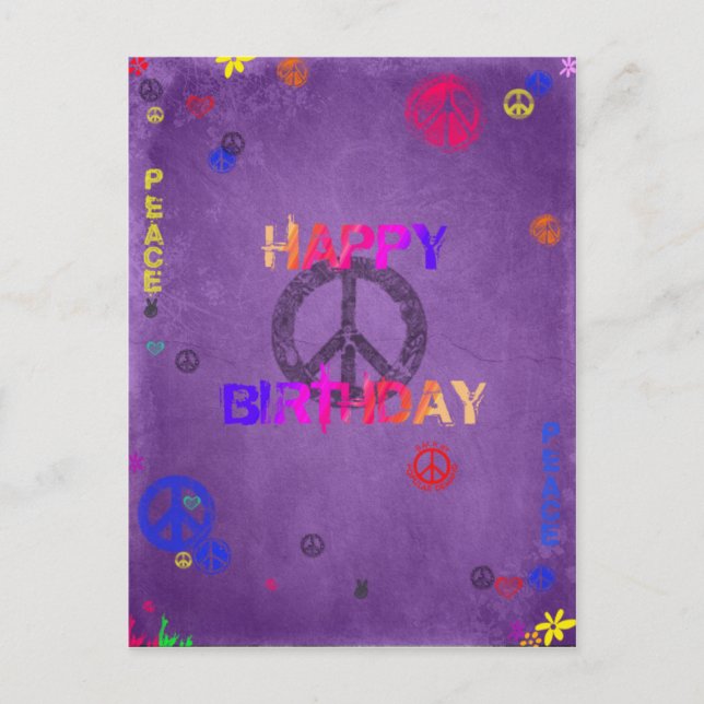 Carte postale hippie d'anniversaire heureux en vio (Devant)