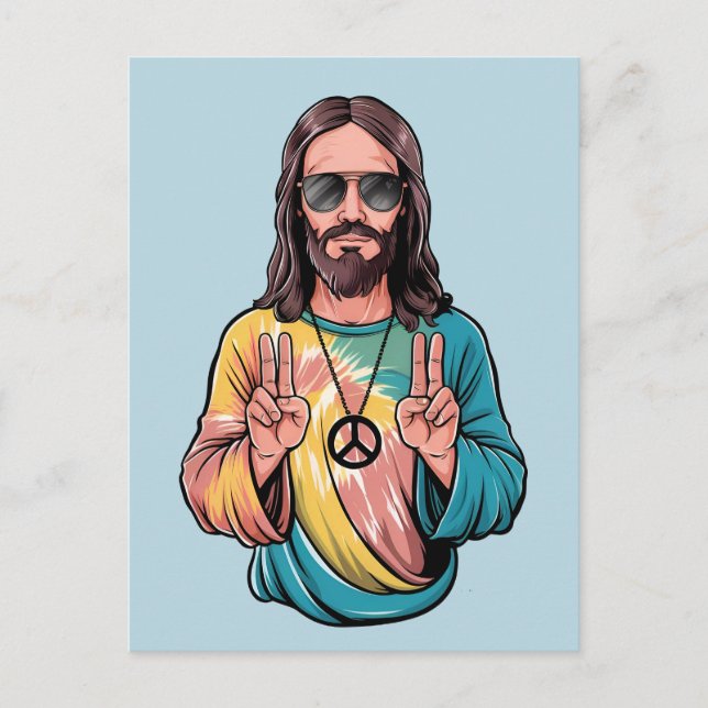 Carte Postale Hippie de la paix de Jésus (Devant)