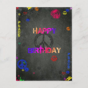 Carte Postale Hippie Joyeux Anniversaire en Noir