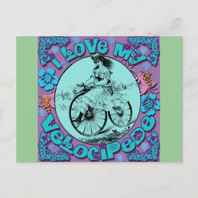 Carte Postale Hippie Look I Love My Velocipede T-shirts, Mugs (Devant)