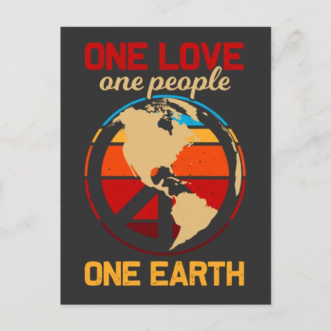 Carte Postale Hippie World Love Personnes Terre Paix (Devant)