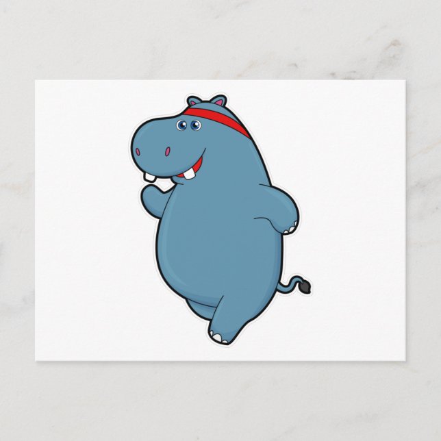Carte Postale Hippo à la course avec bandeau (Devant)