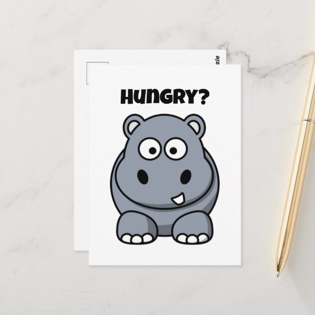 Carte Postale Hippo affamé drôle Enfants Hippopotame dessin (Devant/Arrière en situation)